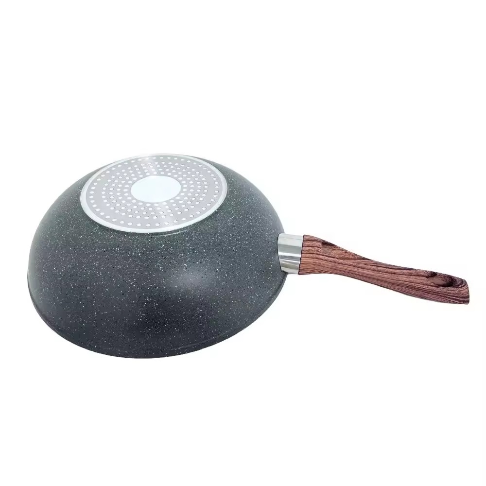 Frigideira de alumínio com revestimento antiaderente da cozinha de pedra médica com conjuntos de panelas de madeira