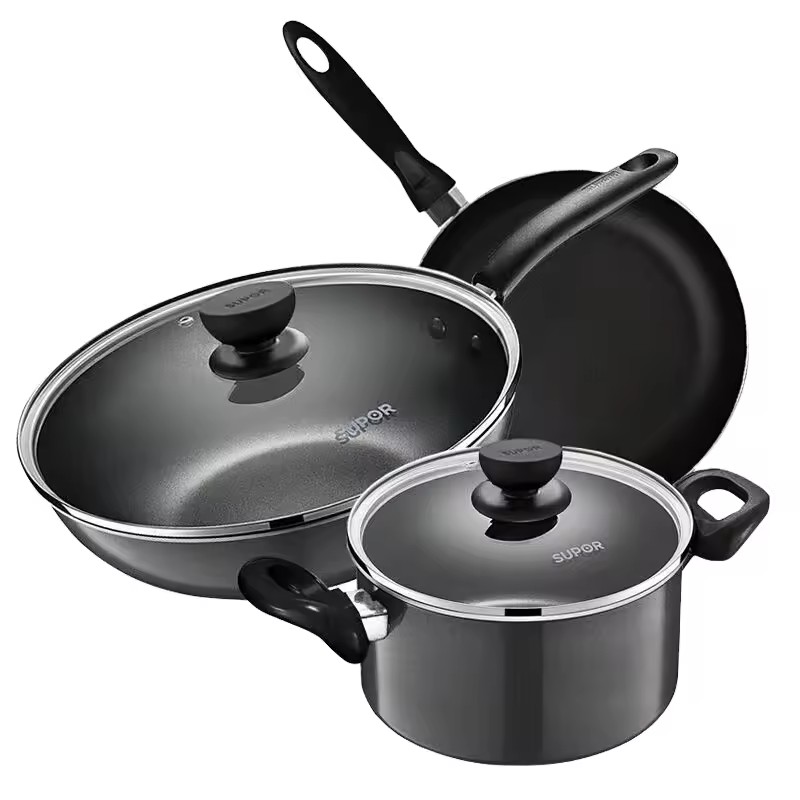 Conjunto de panela combinação panela antiaderente conjunto de três peças panela wok pan panelas fogão de indução universal