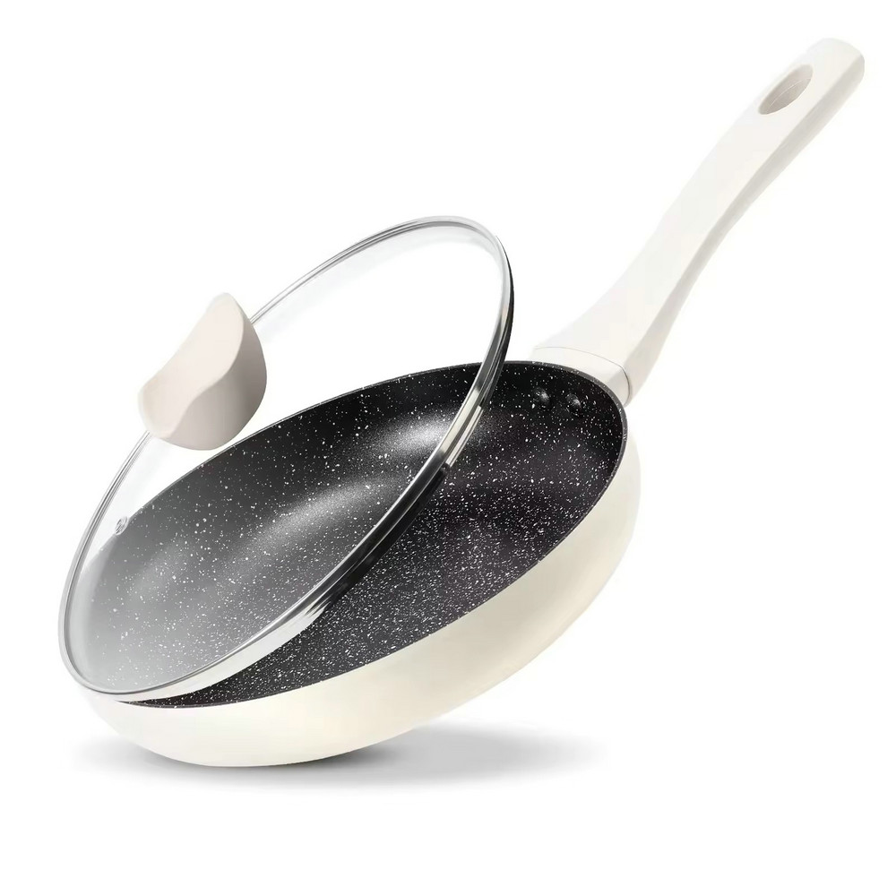 Frigideira antiaderente leve de pedra de granito para cozinhar com tampa de vidro